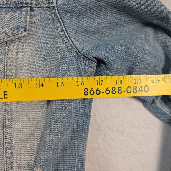Jessica Simpson Cropped Denim Jacket Size Small Blue Distressed Pixie Fit - Picture 10 of 10